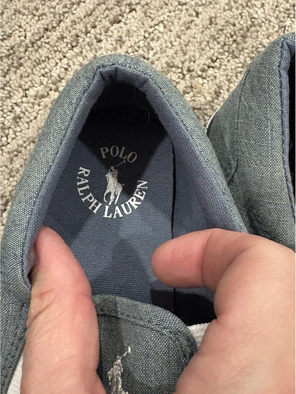 Polo Ralph Lauren Blue Chambray Slip-on Boys Kids Sneakers Shoes Pony Logo Sz 13